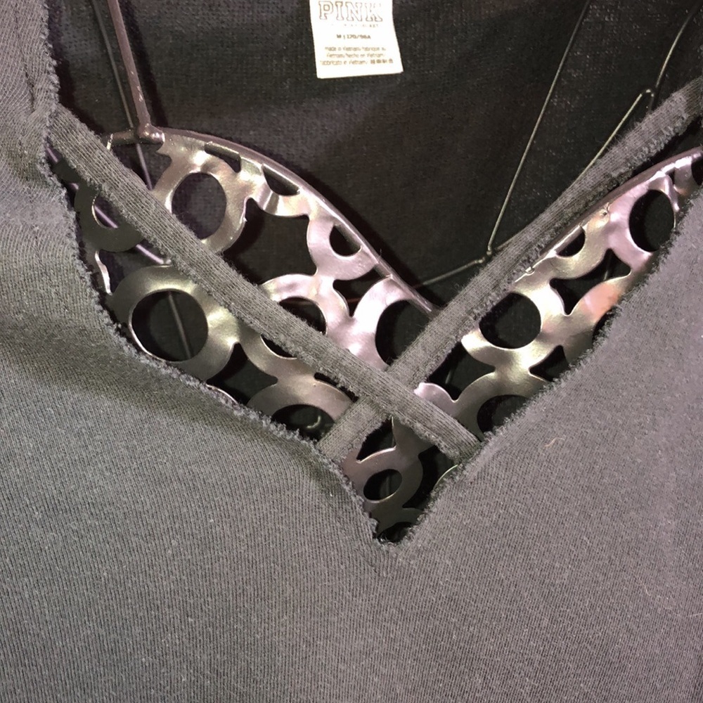 Pink Victoria's Secret sweatshirt crew neck top size medium black and white​​​ - Picture 3 of 6